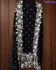 Premium Chinnon Overall Embroidered Unstitched Suit with Pearl Highlights