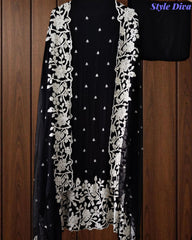 Premium Chinnon Overall Embroidered Unstitched Suit with Pearl Highlights
