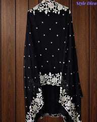 Premium Chinnon Overall Embroidered Unstitched Suit with Pearl Highlights