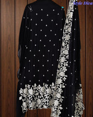 Premium Chinnon Overall Embroidered Unstitched Suit with Pearl Highlights