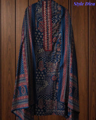 Pure Cotton Traditional Ajrak Printed Unstitched Suit With Zari Highlights & Mirror Work