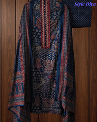 Pure Cotton Traditional Ajrak Printed Unstitched Suit With Zari Highlights & Mirror Work