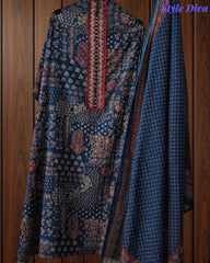 Pure Cotton Traditional Ajrak Printed Unstitched Suit With Zari Highlights & Mirror Work