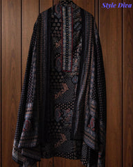 Pure Cotton Traditional Ajrak Printed Unstitched Suit With Zari Highlights & Mirror Work