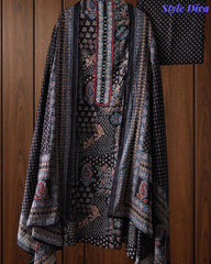 Pure Cotton Traditional Ajrak Printed Unstitched Suit With Zari Highlights & Mirror Work