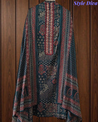 Pure Cotton Traditional Ajrak Printed Unstitched Suit With Zari Highlights & Mirror Work