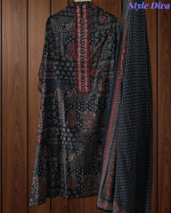 Pure Cotton Traditional Ajrak Printed Unstitched Suit With Zari Highlights & Mirror Work