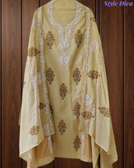 Mul Cotton Block Print Unstitched Suit with Embroidery & Block Print Dupatta
