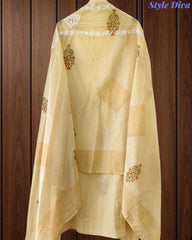 Mul Cotton Block Print Unstitched Suit with Embroidery & Block Print Dupatta