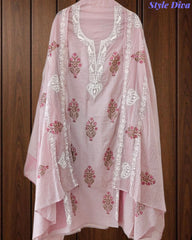 Mul Cotton Block Print Unstitched Suit with Embroidery & Block Print Dupatta