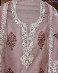 Mul Cotton Block Print Unstitched Suit with Embroidery & Block Print Dupatta