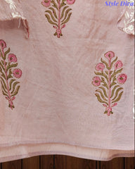 Mul Cotton Block Print Unstitched Suit with Embroidery & Block Print Dupatta