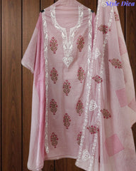 Mul Cotton Block Print Unstitched Suit with Embroidery & Block Print Dupatta