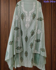 Mul Cotton Block Print Unstitched Suit with Embroidery & Block Print Dupatta