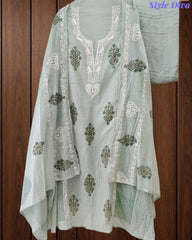 Mul Cotton Block Print Unstitched Suit with Embroidery & Block Print Dupatta