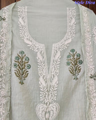 Mul Cotton Block Print Unstitched Suit with Embroidery & Block Print Dupatta