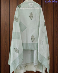 Mul Cotton Block Print Unstitched Suit with Embroidery & Block Print Dupatta