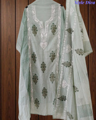 Mul Cotton Block Print Unstitched Suit with Embroidery & Block Print Dupatta