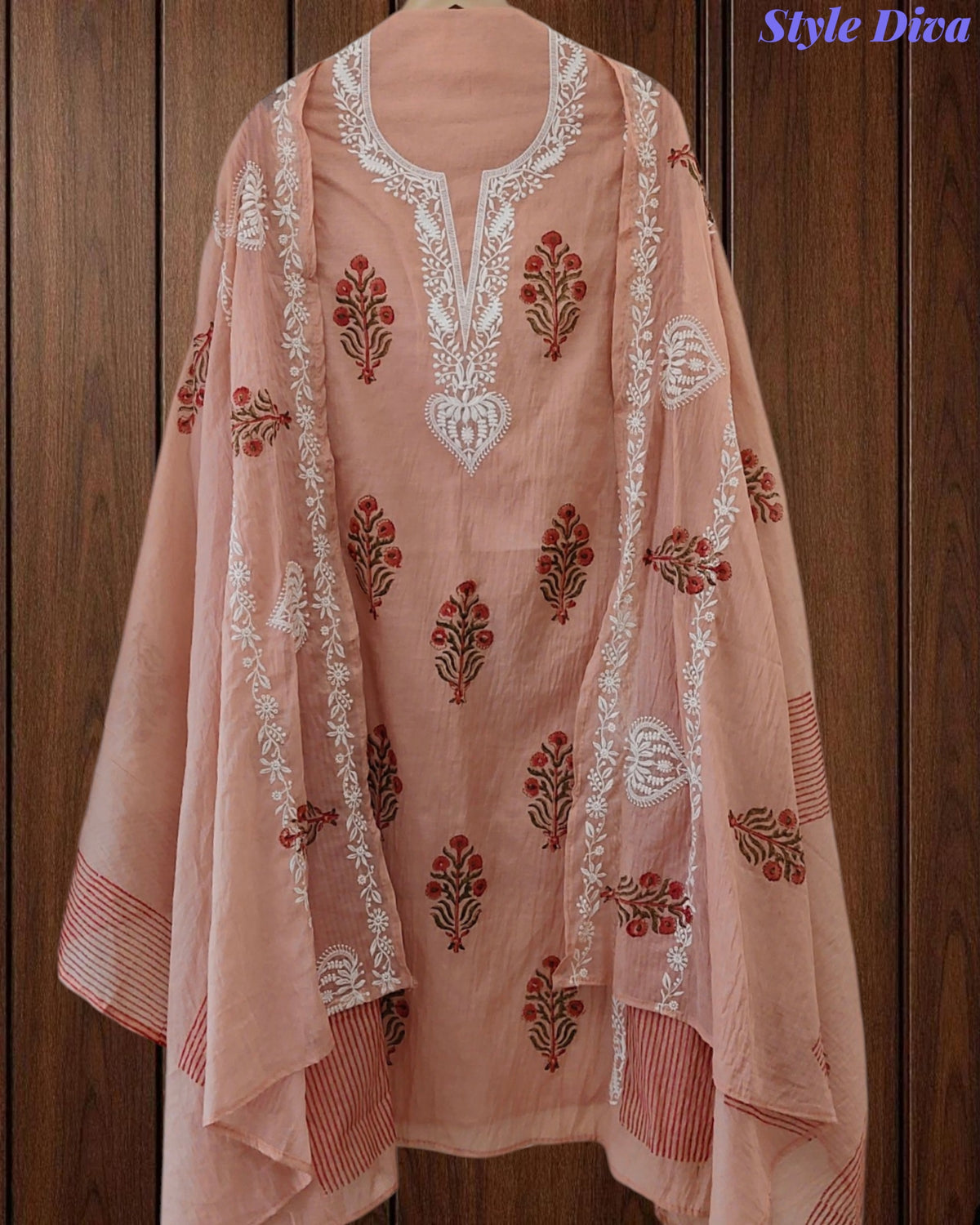 Mul Cotton Block Print Unstitched Suit with Embroidery & Block Print Dupatta