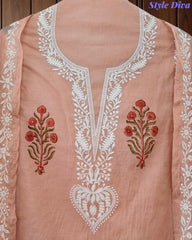 Mul Cotton Block Print Unstitched Suit with Embroidery & Block Print Dupatta