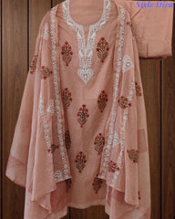 Mul Cotton Block Print Unstitched Suit with Embroidery & Block Print Dupatta