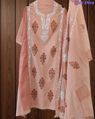 Mul Cotton Block Print Unstitched Suit with Embroidery & Block Print Dupatta