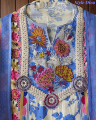 Pure Cotton Printed Unstitched Suit with Pearl Highlighting & Printed Dupatta