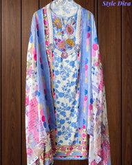 Pure Cotton Printed Unstitched Suit with Pearl Highlighting & Printed Dupatta