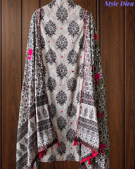 Pure Cotton Printed Unstitched Suit with Mirror Highlighting & Thread Embroidered Dupatta