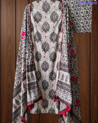 Pure Cotton Printed Unstitched Suit with Mirror Highlighting & Thread Embroidered Dupatta