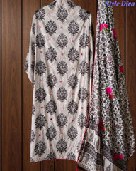 Pure Cotton Printed Unstitched Suit with Mirror Highlighting & Thread Embroidered Dupatta
