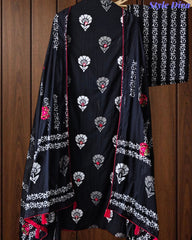 Pure Cotton Printed Unstitched Suit with Mirror Highlighting & Thread Embroidered Dupatta