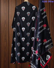 Pure Cotton Printed Unstitched Suit with Mirror Highlighting & Thread Embroidered Dupatta