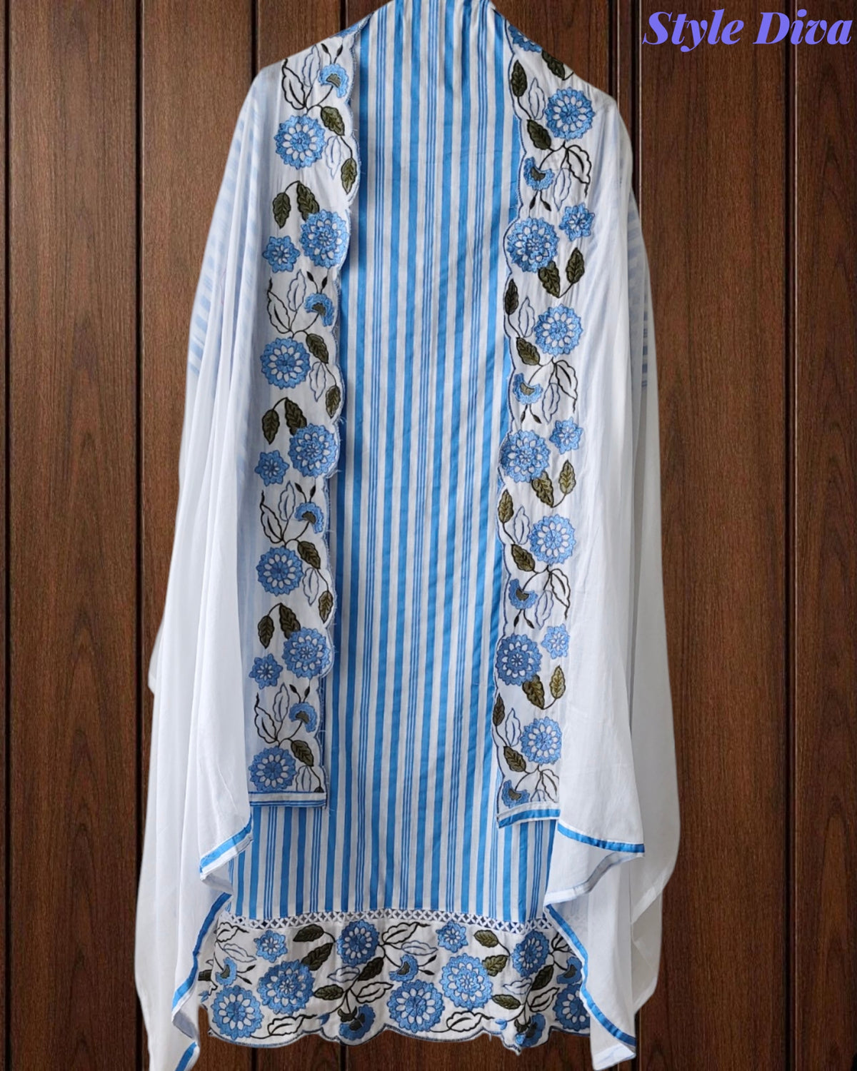Cotton Printed Daman Embroidery Work Unstitched Suit with Muslin Scalloped Dupatta