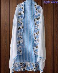 Cotton Printed Daman Embroidery Work Unstitched Suit with Muslin Scalloped Dupatta