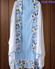 Cotton Printed Daman Embroidery Work Unstitched Suit with Muslin Scalloped Dupatta