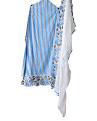 Cotton Printed Daman Embroidery Work Unstitched Suit with Muslin Scalloped Dupatta