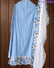 Cotton Printed Daman Embroidery Work Unstitched Suit with Muslin Scalloped Dupatta