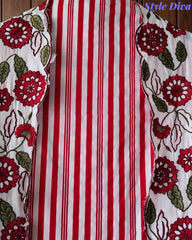 Cotton Printed Daman Embroidery Work Unstitched Suit with Muslin Scalloped Dupatta