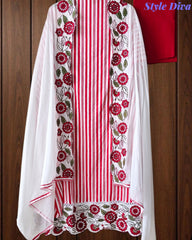 Cotton Printed Daman Embroidery Work Unstitched Suit with Muslin Scalloped Dupatta