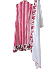 Cotton Printed Daman Embroidery Work Unstitched Suit with Muslin Scalloped Dupatta