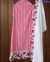 Cotton Printed Daman Embroidery Work Unstitched Suit with Muslin Scalloped Dupatta