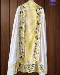 Cotton Printed Daman Embroidery Work Unstitched Suit with Muslin Scalloped Dupatta