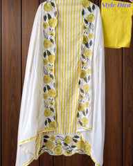 Cotton Printed Daman Embroidery Work Unstitched Suit with Muslin Scalloped Dupatta
