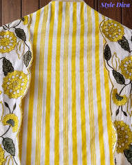 Cotton Printed Daman Embroidery Work Unstitched Suit with Muslin Scalloped Dupatta