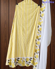 Cotton Printed Daman Embroidery Work Unstitched Suit with Muslin Scalloped Dupatta