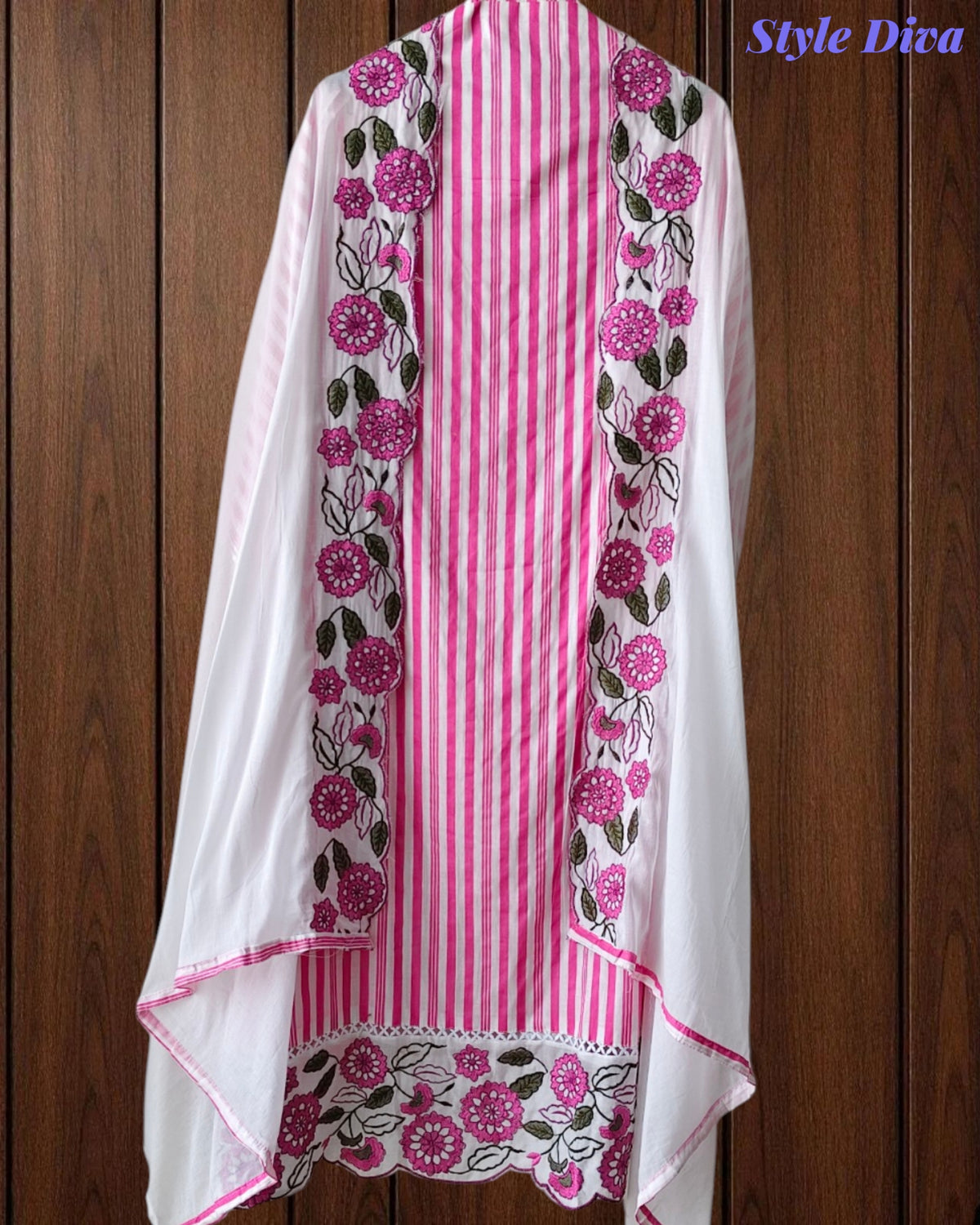 Cotton Printed Daman Embroidery Work Unstitched Suit with Muslin Scalloped Dupatta