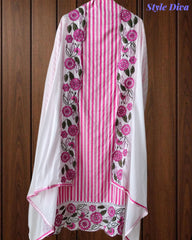 Cotton Printed Daman Embroidery Work Unstitched Suit with Muslin Scalloped Dupatta