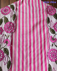 Cotton Printed Daman Embroidery Work Unstitched Suit with Muslin Scalloped Dupatta
