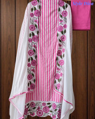 Cotton Printed Daman Embroidery Work Unstitched Suit with Muslin Scalloped Dupatta